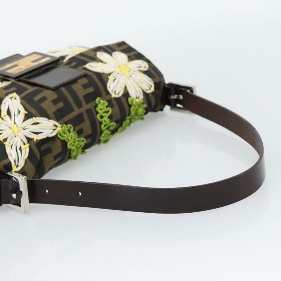 【日本直送】FENDI Zucca 帆布花朵刺繡 Mamma Baguette 棕色銀色正品 yk20688SM-6