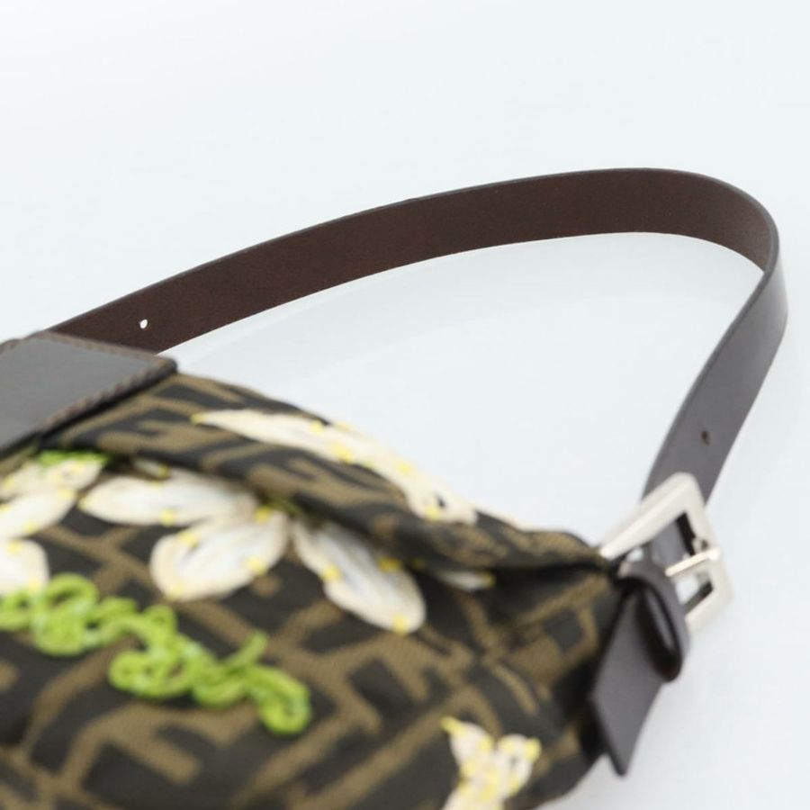 【日本直送】FENDI Zucca 帆布花朵刺繡 Mamma Baguette 棕色銀色正品 yk20688SM-7