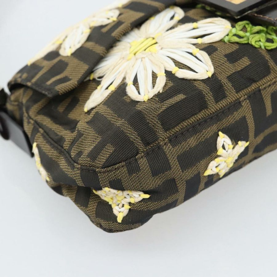 【日本直送】FENDI Zucca 帆布花朵刺繡 Mamma Baguette 棕色銀色正品 yk20688SM-10