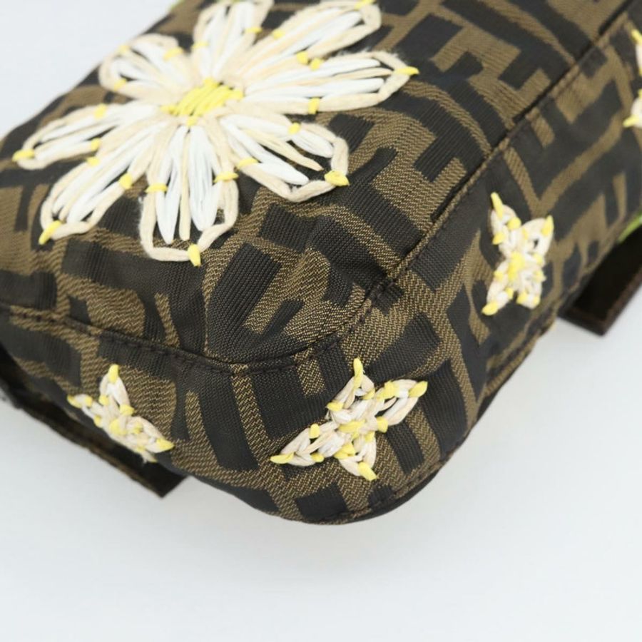 【日本直送】FENDI Zucca 帆布花朵刺繡 Mamma Baguette 棕色銀色正品 yk20688SM-12