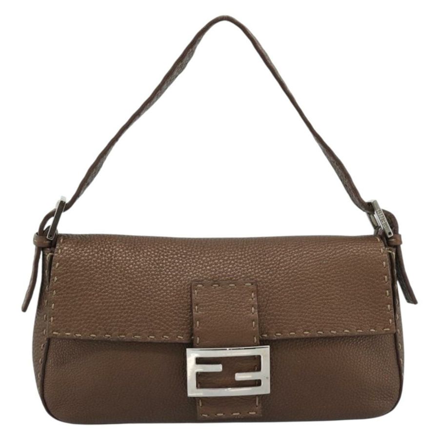 【日本直送】FENDI Celeria Mamma Baguette 單肩包 皮革 棕色 銀色 正品 yk20699SAM-1