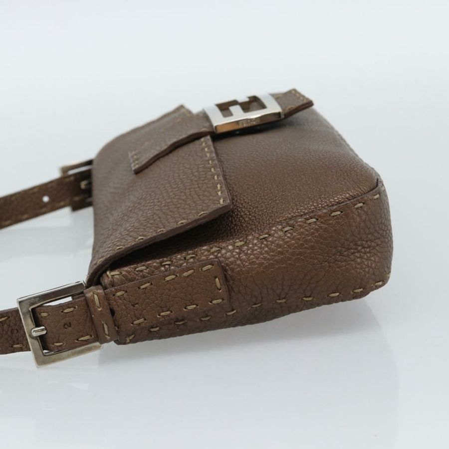 【日本直送】FENDI Celeria Mamma Baguette 單肩包 皮革 棕色 銀色 正品 yk20699SAM-3
