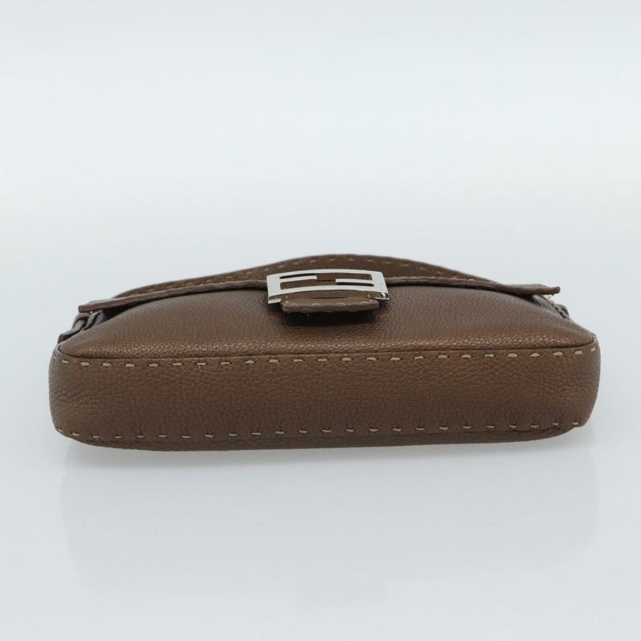 【日本直送】FENDI Celeria Mamma Baguette 單肩包 皮革 棕色 銀色 正品 yk20699SAM-8