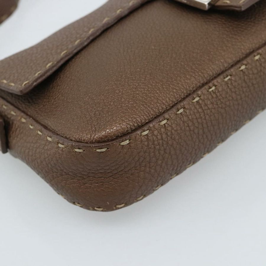 【日本直送】FENDI Celeria Mamma Baguette 單肩包 皮革 棕色 銀色 正品 yk20699SAM-10