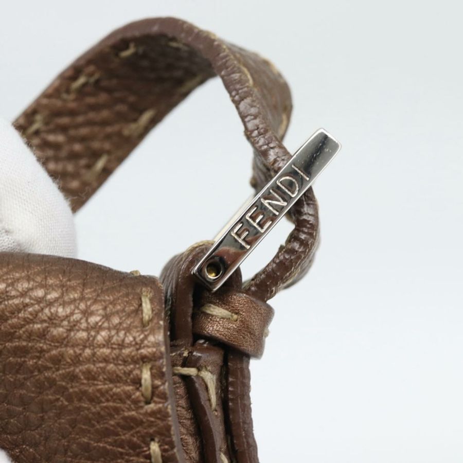 【日本直送】FENDI Celeria Mamma Baguette 單肩包 皮革 棕色 銀色 正品 yk20699SAM-13