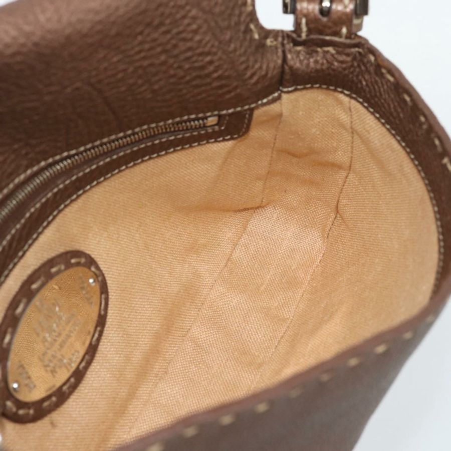 【日本直送】FENDI Celeria Mamma Baguette 單肩包 皮革 棕色 銀色 正品 yk20699SAM-16