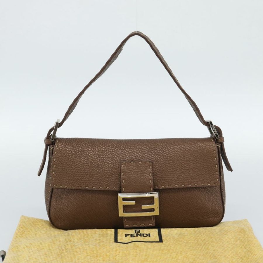 【日本直送】FENDI Celeria Mamma Baguette 單肩包 皮革 棕色 銀色 正品 yk20699SAM-22