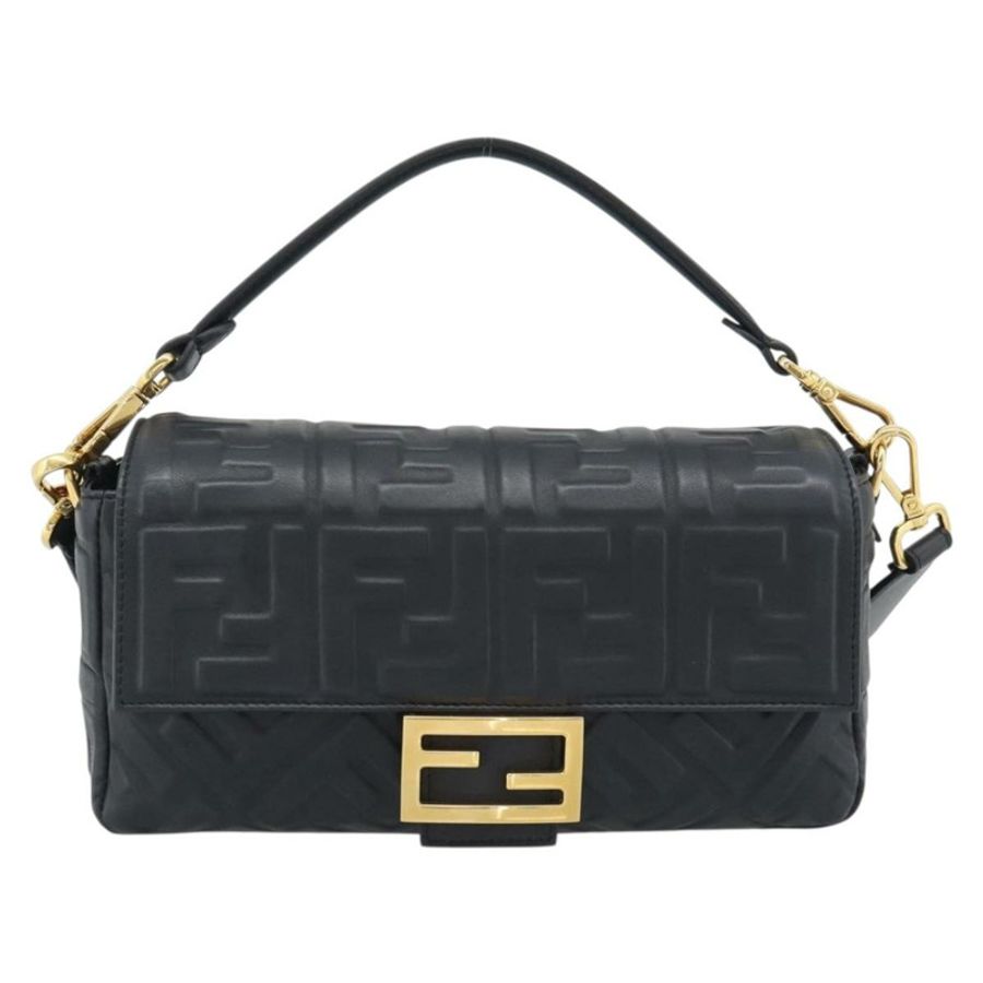 【日本直送】FENDI Zucca Mamma Baguette 手提包,皮革材質,兩用,黑色/金色,貨號 8BH600,正品,yk20707SAM-1
