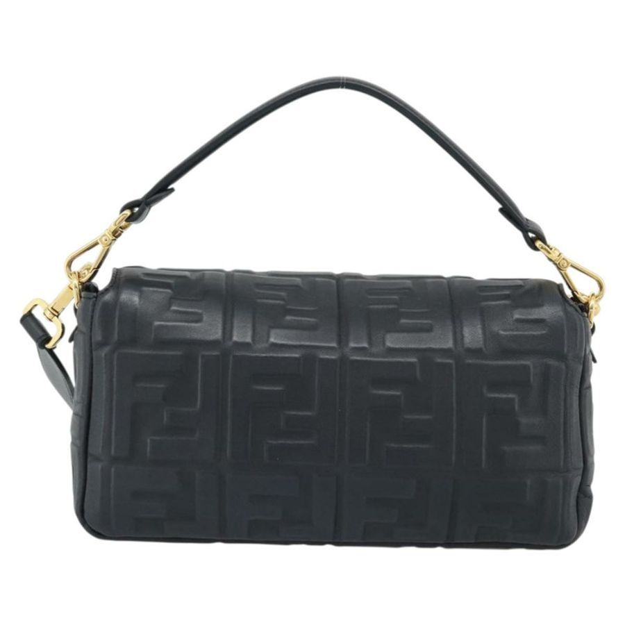【日本直送】FENDI Zucca Mamma Baguette 手提包,皮革材質,兩用,黑色/金色,貨號 8BH600,正品,yk20707SAM-2