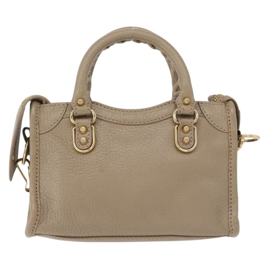 【日本直送】BALENCIAGA 迷你都會手袋 皮革 兩用 米色 金色色調 453293 正品 ka5352V-2