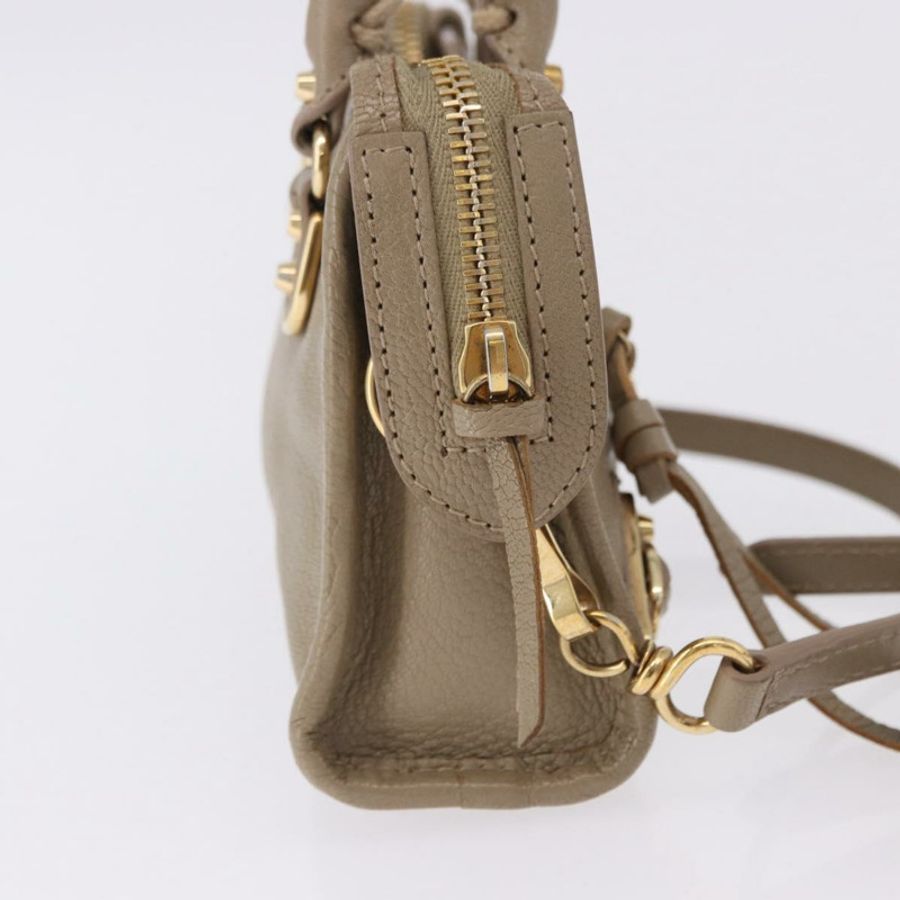 【日本直送】BALENCIAGA 迷你都會手袋 皮革 兩用 米色 金色色調 453293 正品 ka5352V-4