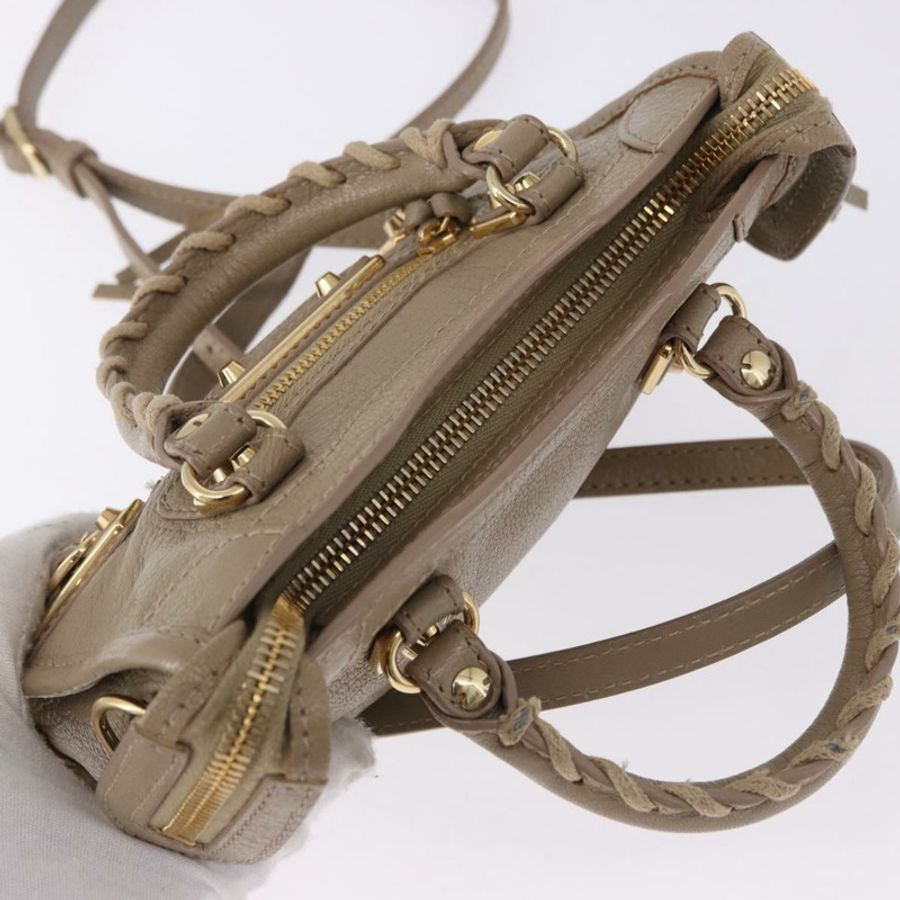 【日本直送】BALENCIAGA 迷你都會手袋 皮革 兩用 米色 金色色調 453293 正品 ka5352V-5