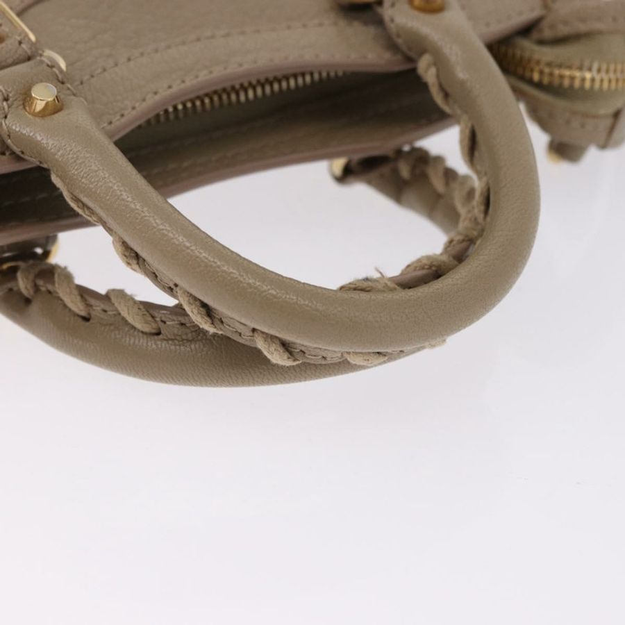 【日本直送】BALENCIAGA 迷你都會手袋 皮革 兩用 米色 金色色調 453293 正品 ka5352V-6