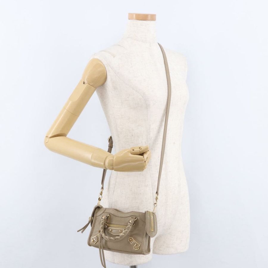 【日本直送】BALENCIAGA 迷你都會手袋 皮革 兩用 米色 金色色調 453293 正品 ka5352V-22