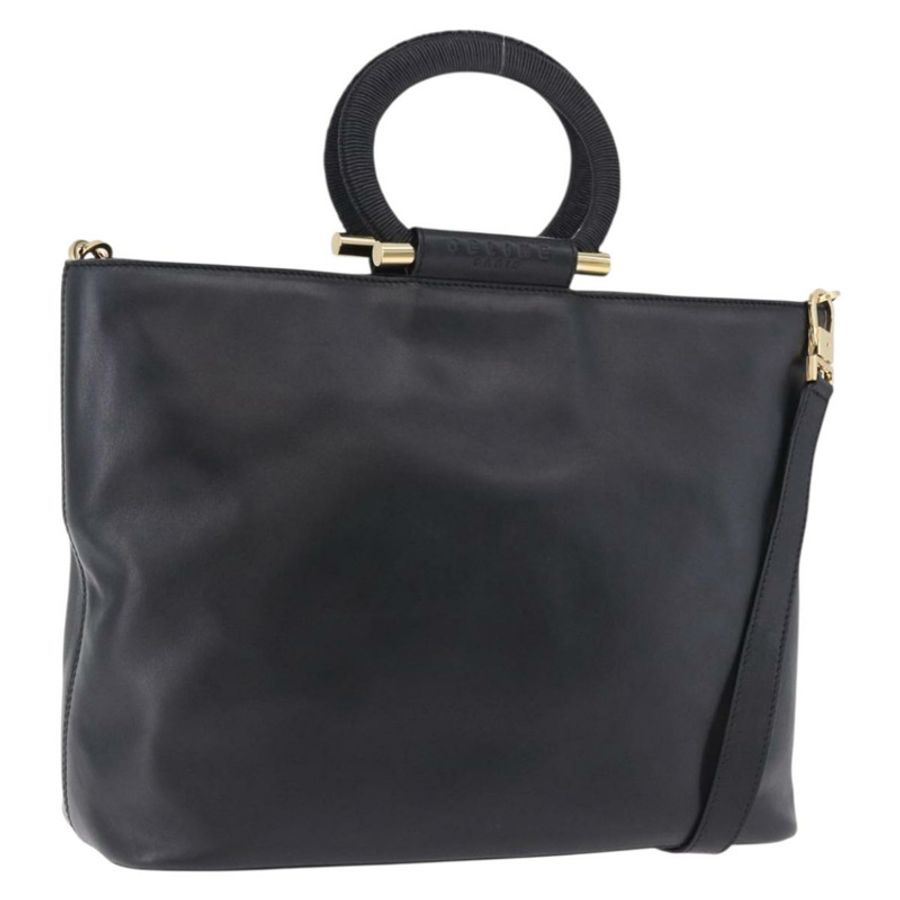【日本直送】CELINE 手提包 皮革 2way 黑色 金色色調 Auth ka5384V-0