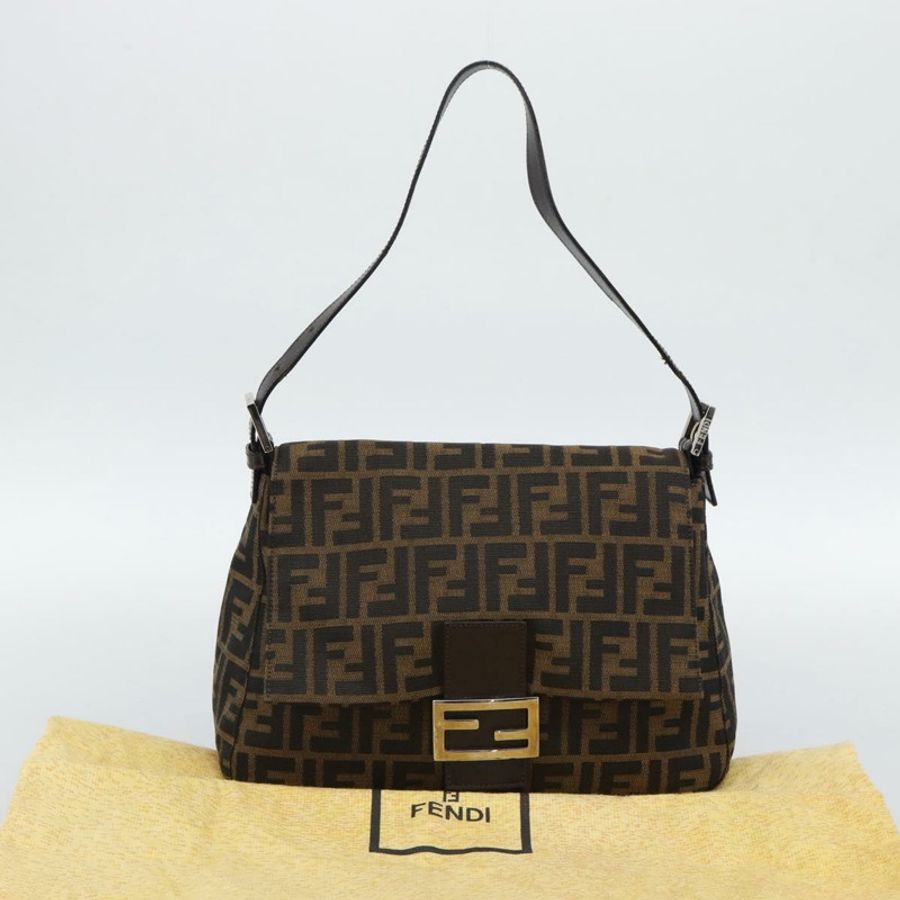【日本直送】FENDI Zucca帆布Mamma Baguette單肩包 黑色棕色 正品 BA14103V-22