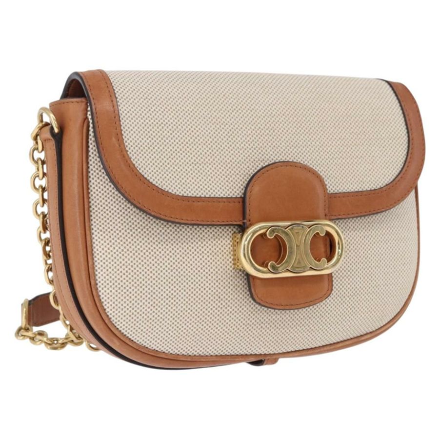 【日本直送】CELINE 鏈條肩背包 帆布 米色 金色色調 正品 ka5419V-0