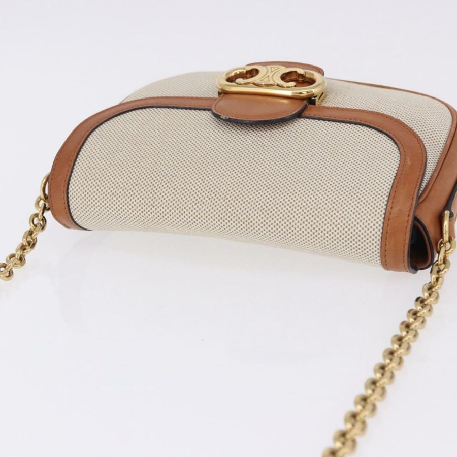 【日本直送】CELINE 鏈條肩背包 帆布 米色 金色色調 正品 ka5419V-5