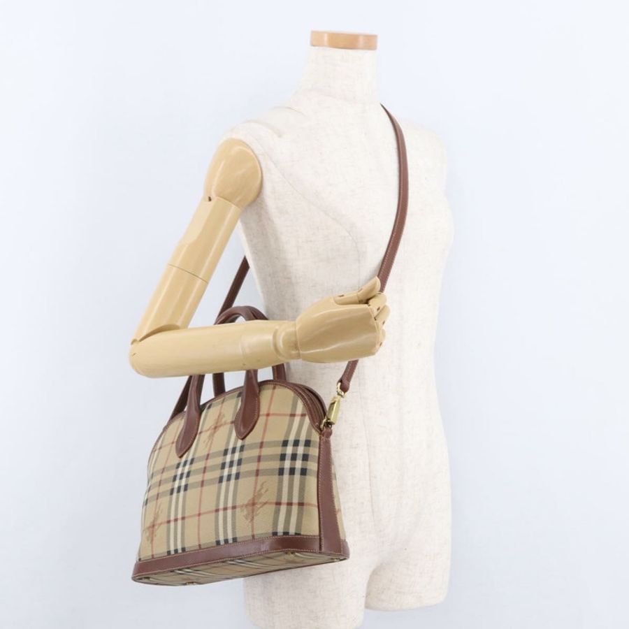 【日本直送】BURBERRY Nova 格紋手提包 PVC 皮革 兩用 米色 金色色調 正品 ka5442V-22