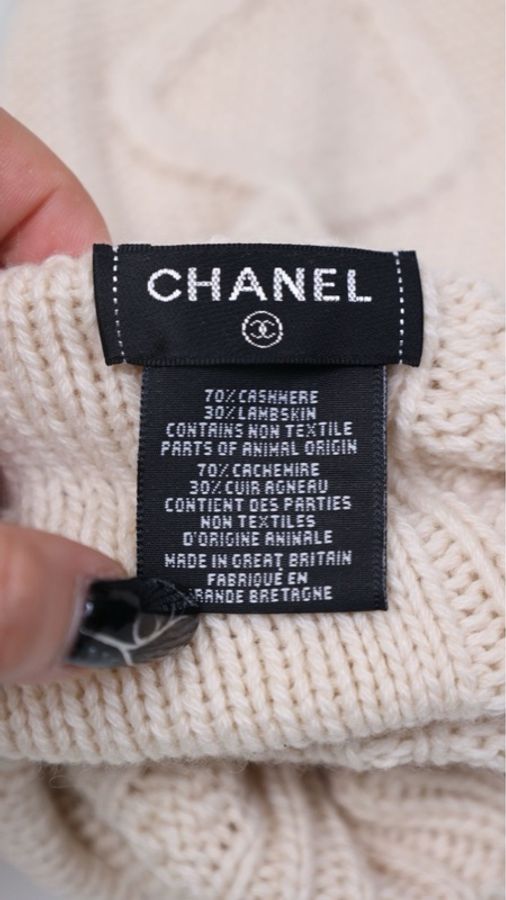 Chanel米白色针织拼皮长袜-18