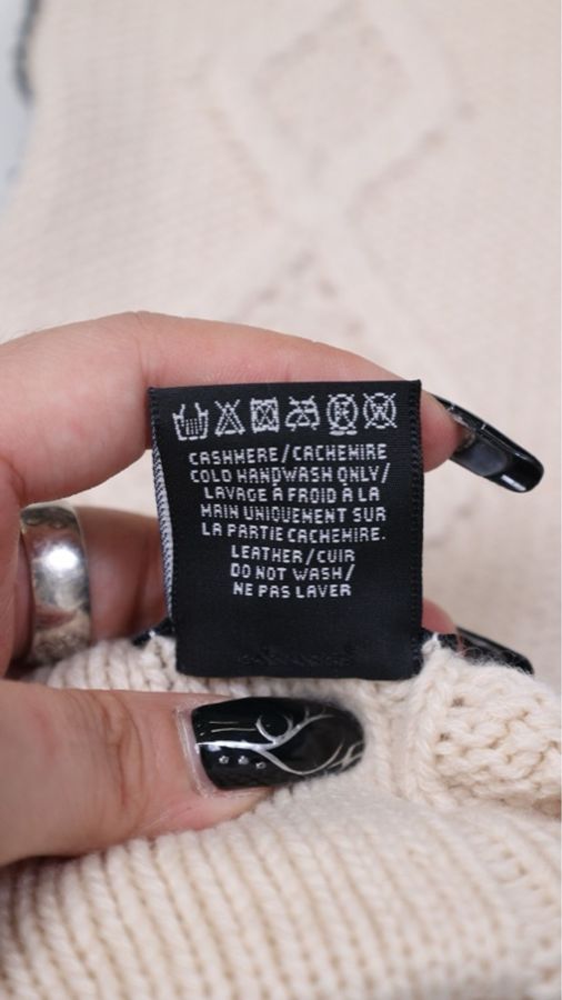 Chanel米白色针织拼皮长袜-19