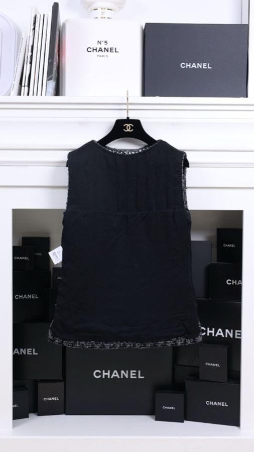 Chanel 17年灰黑千鸟格圆领背心马甲-4