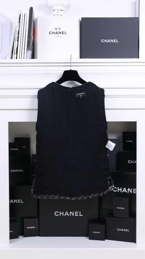 Chanel 17年灰黑千鸟格圆领背心马甲-5
