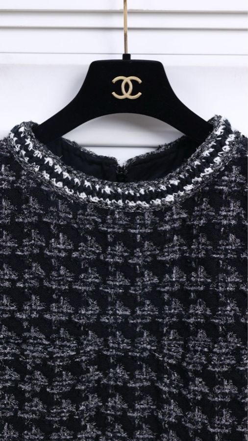 Chanel 17年灰黑千鸟格圆领背心马甲-8
