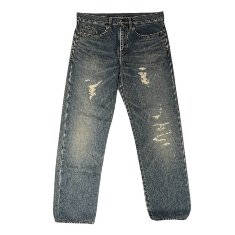 SAINT LAURENT 聖羅蘭 D18 刷破造型牛仔褲 純棉 藍色 M-1