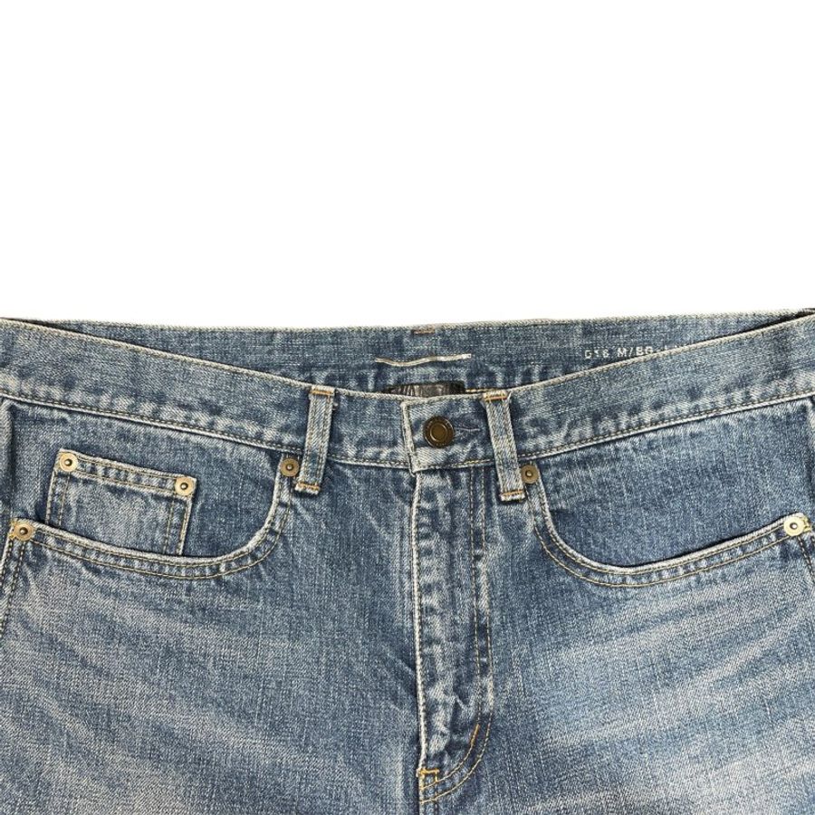 SAINT LAURENT 聖羅蘭 D18 刷破造型牛仔褲 純棉 藍色 M-3