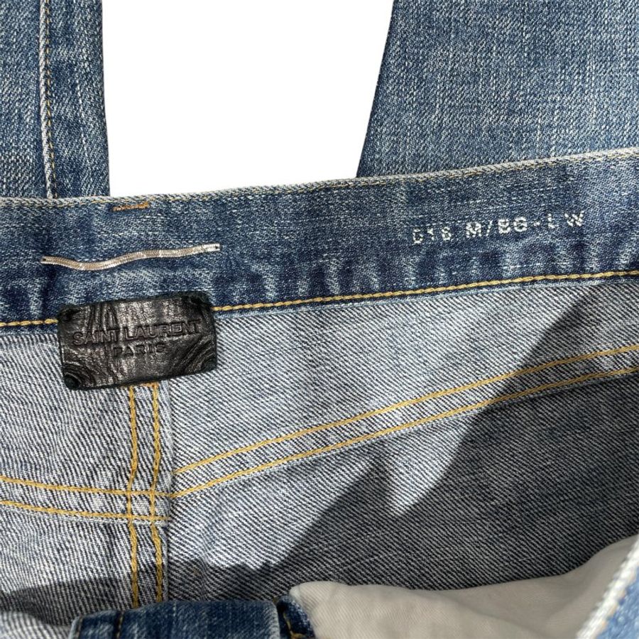 SAINT LAURENT 聖羅蘭 D18 刷破造型牛仔褲 純棉 藍色 M-4
