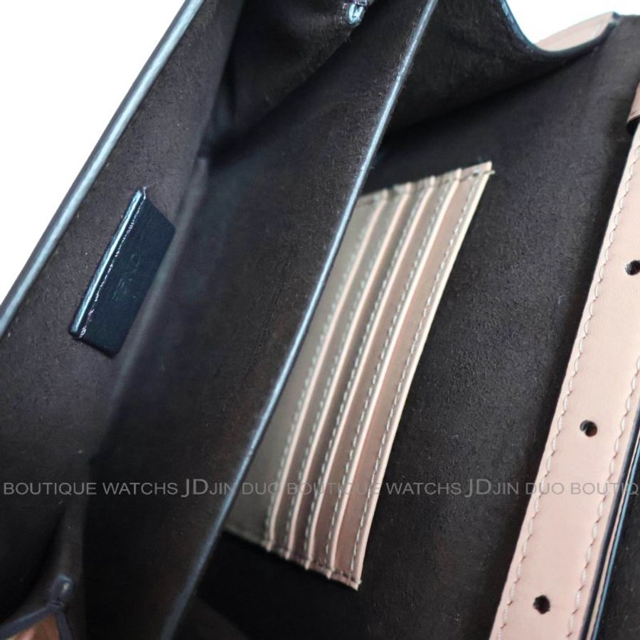 金鐸精品~2554 FENDI 芬迪 粉膚色小牛皮FF水鑽金屬磁釦豆腐包 側肩背包-7