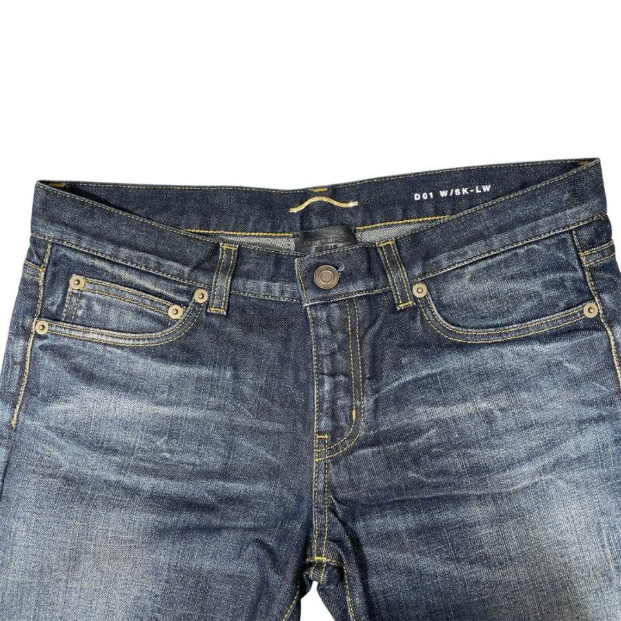 SAINT LAURENT 聖羅蘭 D01 下擺拉鍊修身緊身牛仔褲 純棉 深藍 古銅釦 29-3