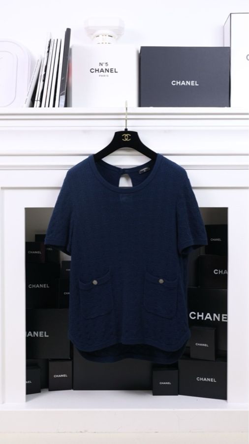 Chanel藏青色圆领两口袋短袖上衣-0