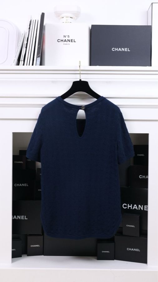 Chanel藏青色圆领两口袋短袖上衣-1