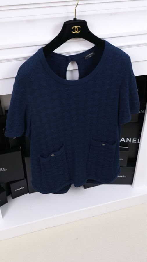 Chanel藏青色圆领两口袋短袖上衣-2