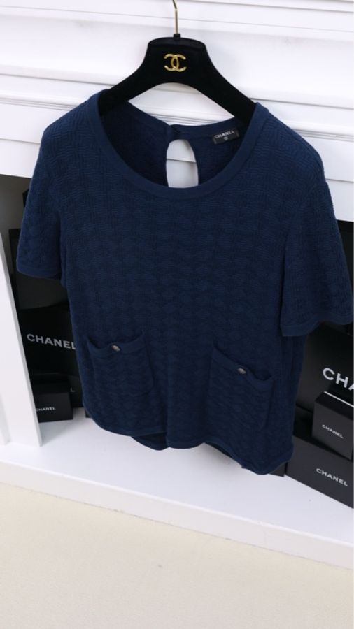 Chanel藏青色圆领两口袋短袖上衣-3