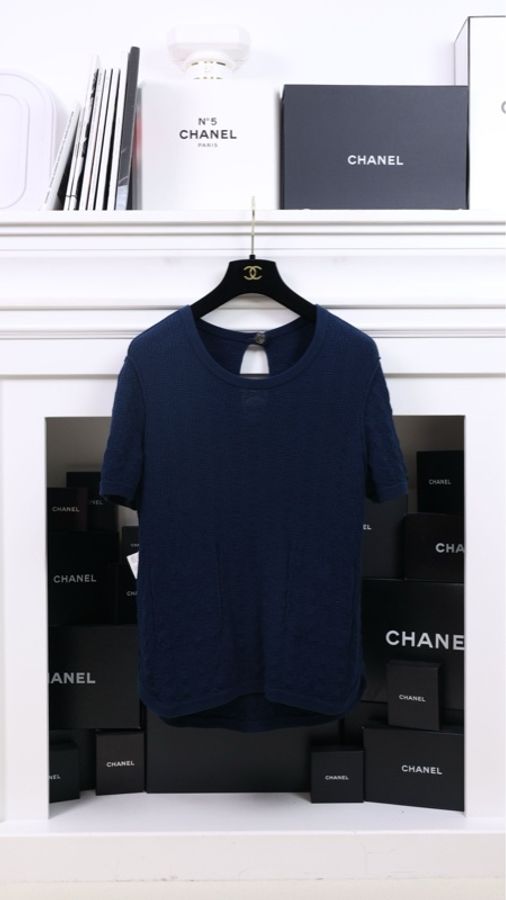 Chanel藏青色圆领两口袋短袖上衣-4