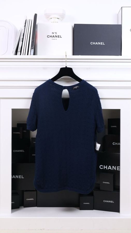 Chanel藏青色圆领两口袋短袖上衣-5