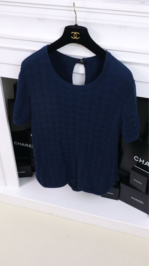 Chanel藏青色圆领两口袋短袖上衣-6