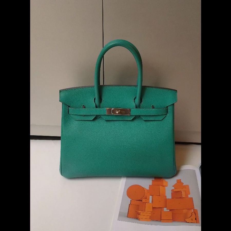 Hermes 銀釦水綠皮革柏金 birkin 30-0