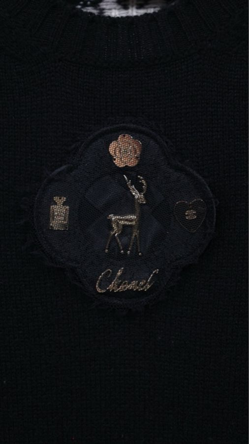 Chanel 09年黑色针织小鹿图案短袖连衣裙-8