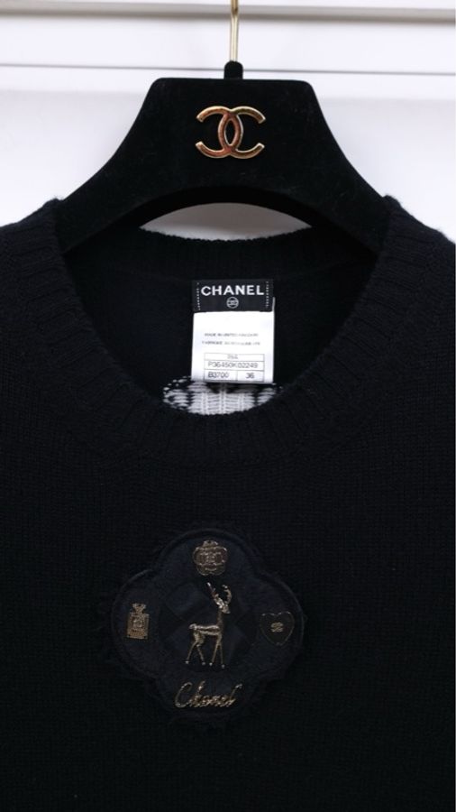 Chanel 09年黑色针织小鹿图案短袖连衣裙-16