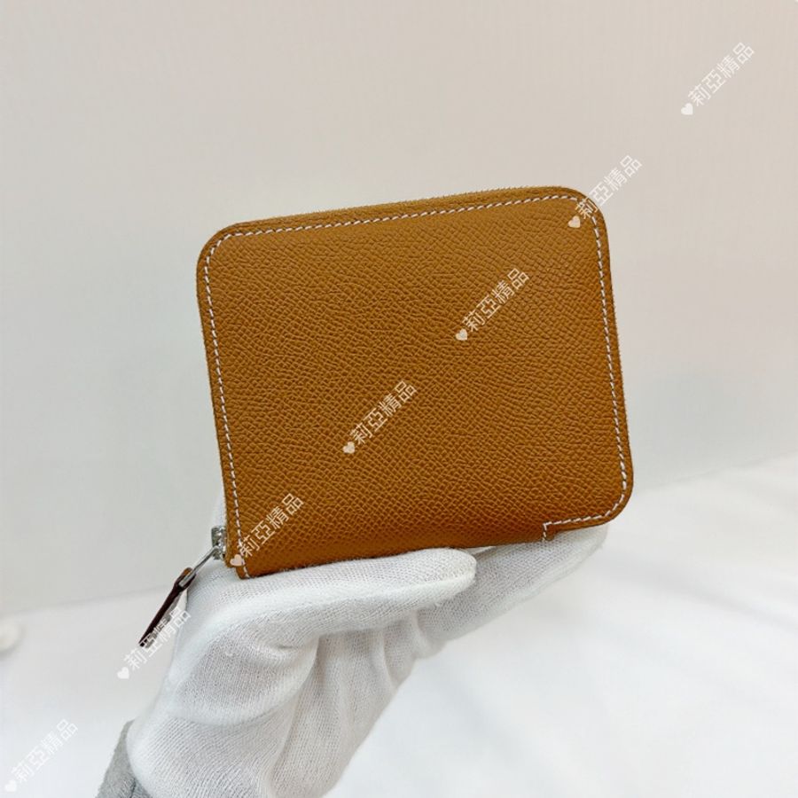 莉亞精品♡ Hermes 金棕絲巾短夾 U刻 二手美包-1