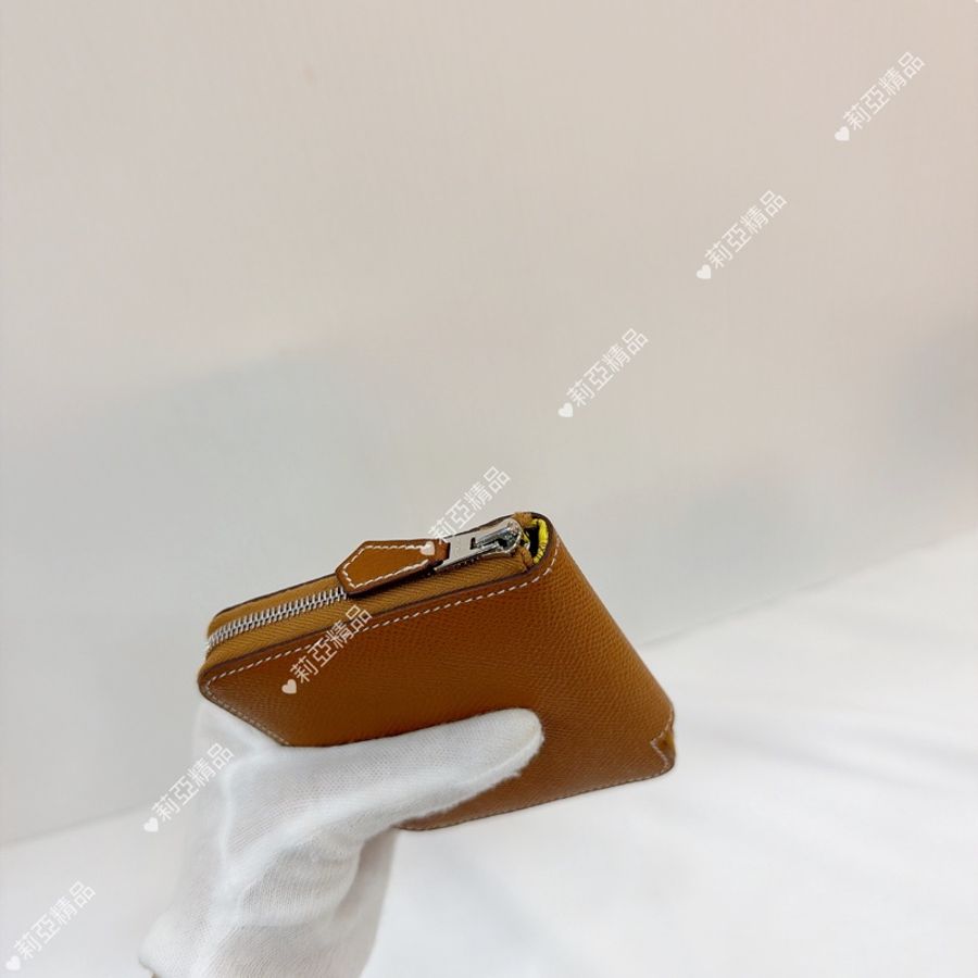 莉亞精品♡ Hermes 金棕絲巾短夾 U刻 二手美包-7