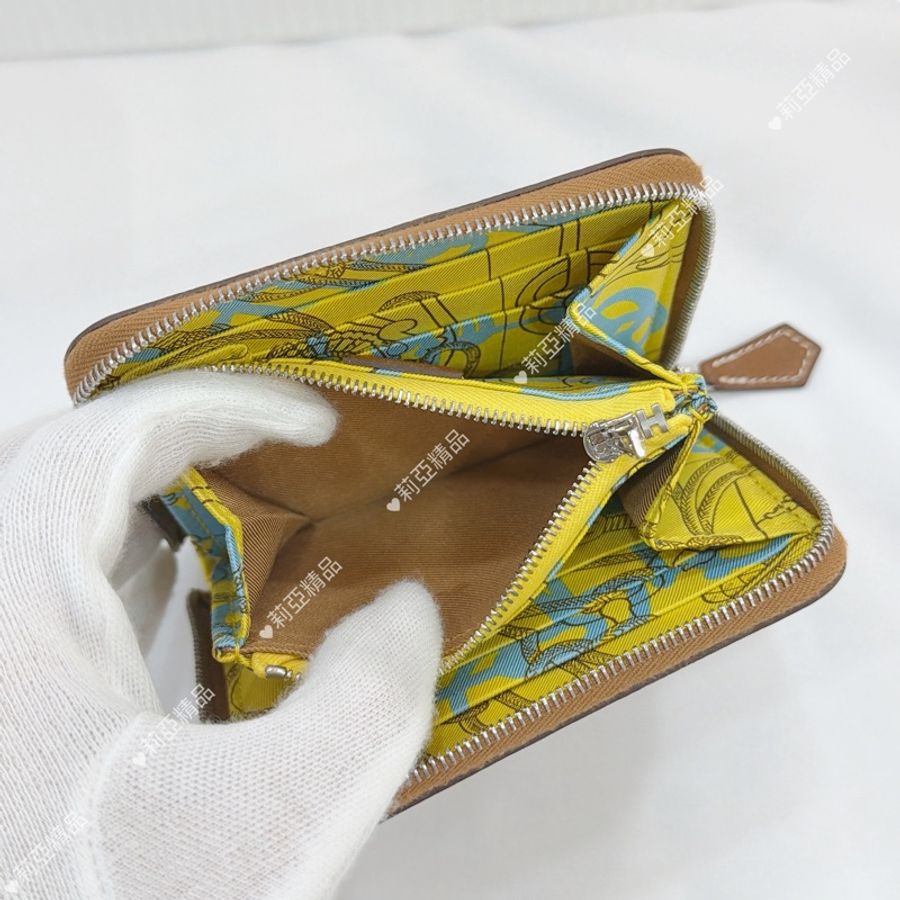 莉亞精品♡ Hermes 金棕絲巾短夾 U刻 二手美包-12