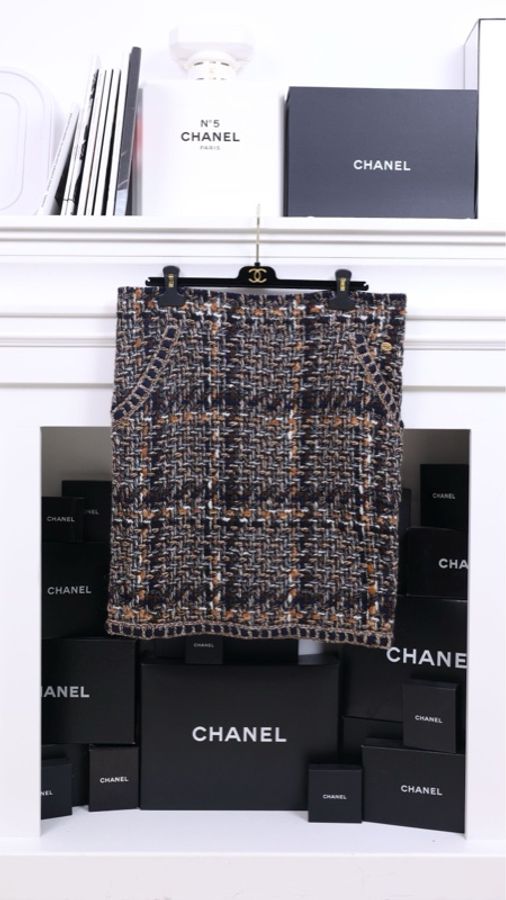 Chanel 16年罗马系列棕色粗花呢半裙-0