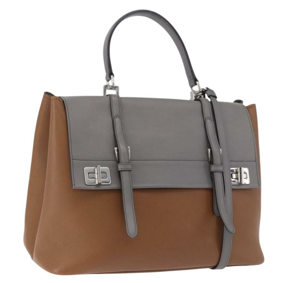 【日本直送】PRADA 手提包 皮革 2way 棕色 銀色 正品 ka5368V-0