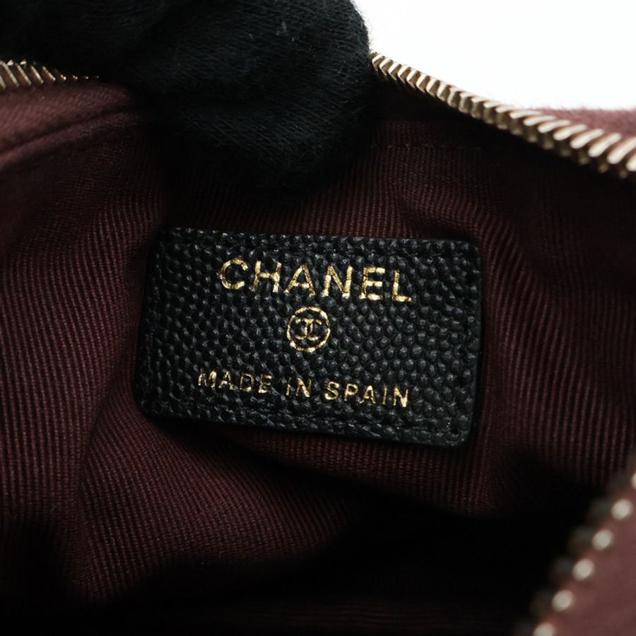 CHANEL 香奈兒 拉鍊 手拿包 黑色 荔枝紋 牛皮 金釦 AP4020-3