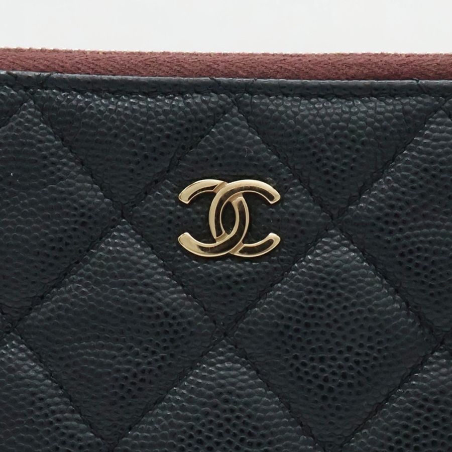 CHANEL 香奈兒 拉鍊 手拿包 黑色 荔枝紋 牛皮 金釦 AP4020-5